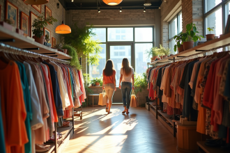 Boutique urbaine tendance avec vêtements vintage colorés