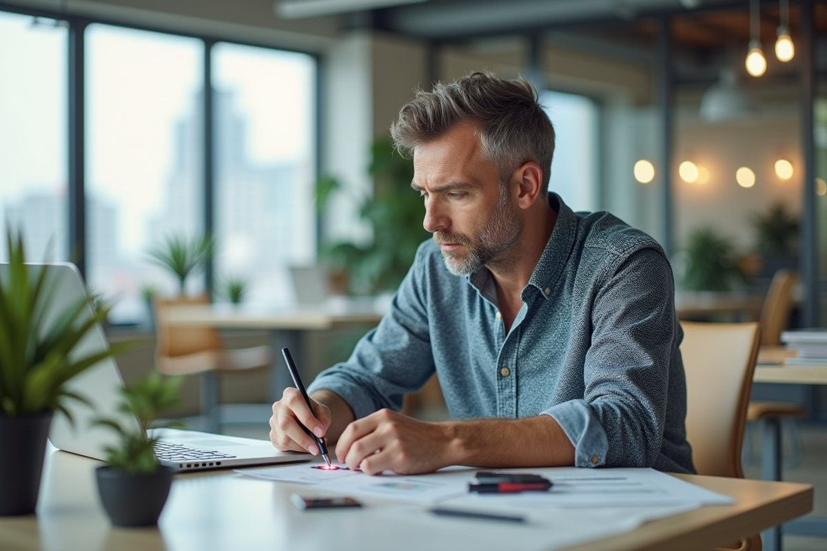 Chercheur examinant un microchip dans un espace coworking