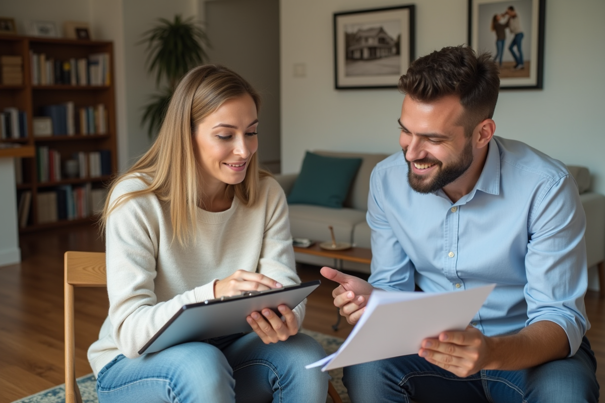 Femme et agent immobilier discutent d'une évaluation de maison