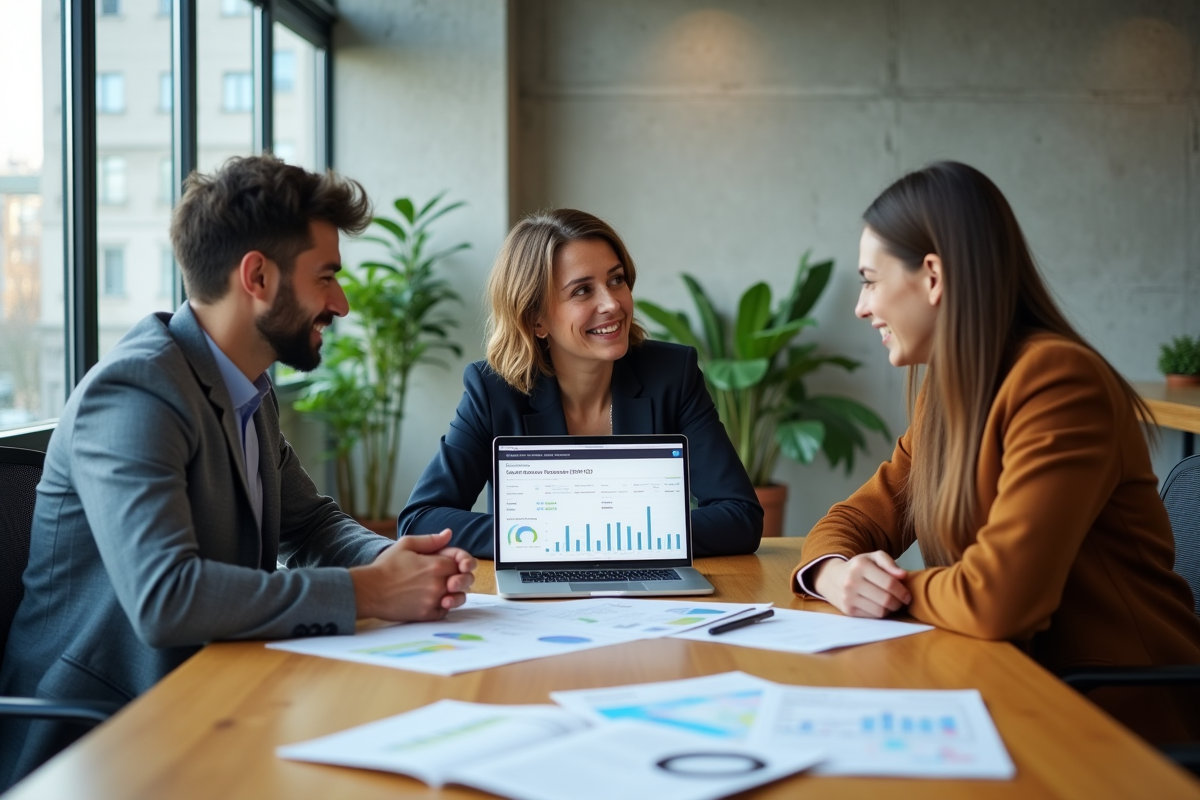 Jeunes professionnels discutant autour d une table de coworking
