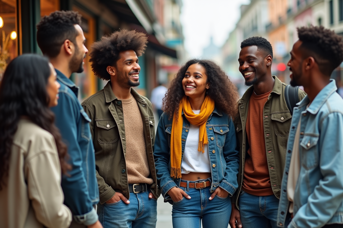 Groupe de jeunes adultes en style urbain dans la rue