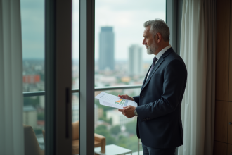 Homme d affaires regardant un graphique de taux d intérêt