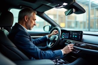 Ingénieur automobile en costume dans une voiture moderne