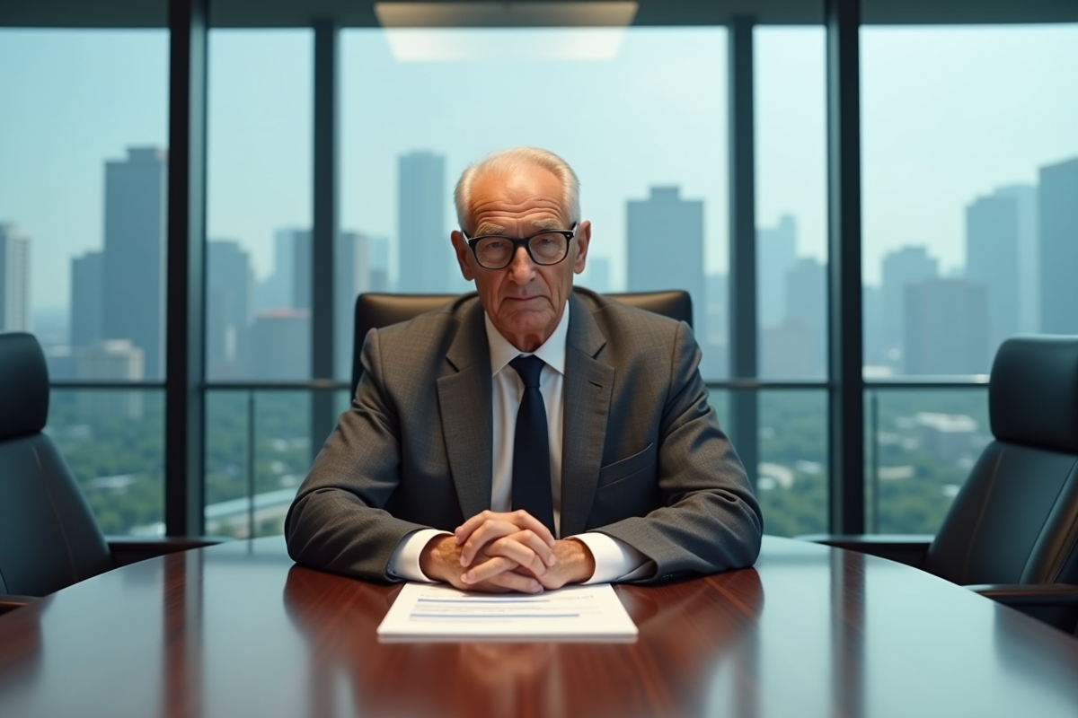 Investisseur âgé dans une salle de réunion avec rapport immobilier