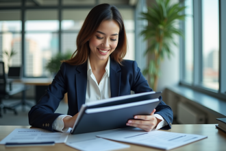 Jeune femme d'affaires en réunion de budget