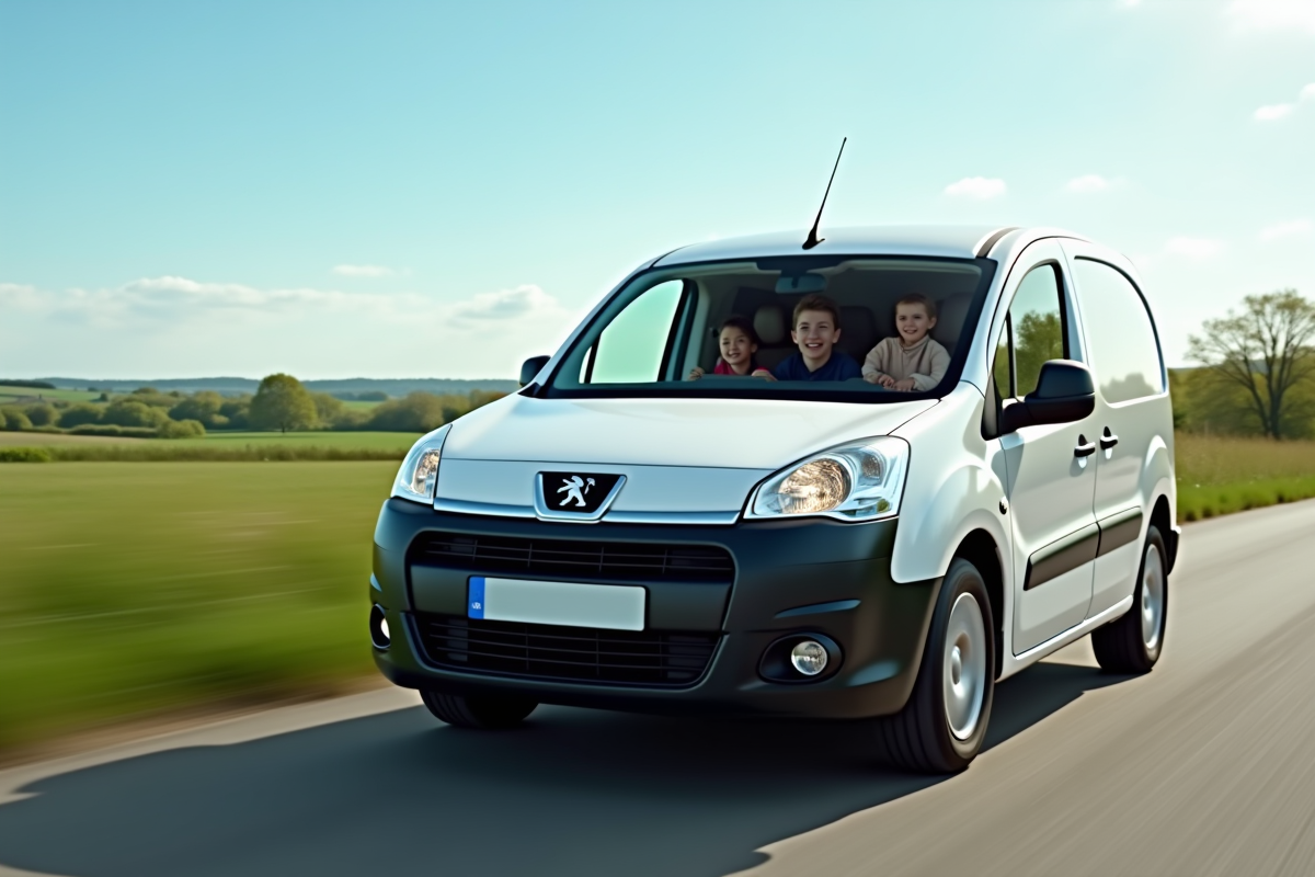 Voiture Peugeot Partner Tepee roulant en campagne en famille