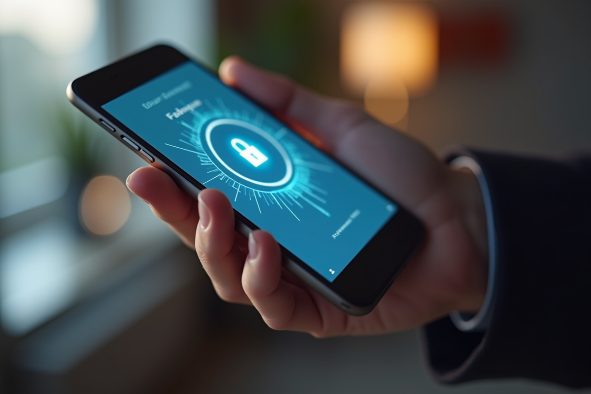 Main tenant un smartphone avec l application Boursorama Banque