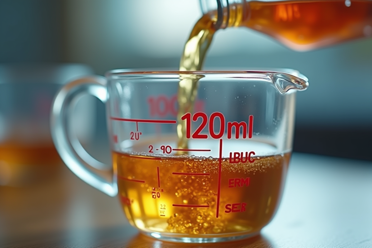Versement précis de liquide dans un verre doseur de 120ml
